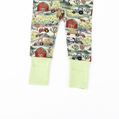 Farm Fun with Tractors and Cars Bamboo Zipper Romper Pajamas