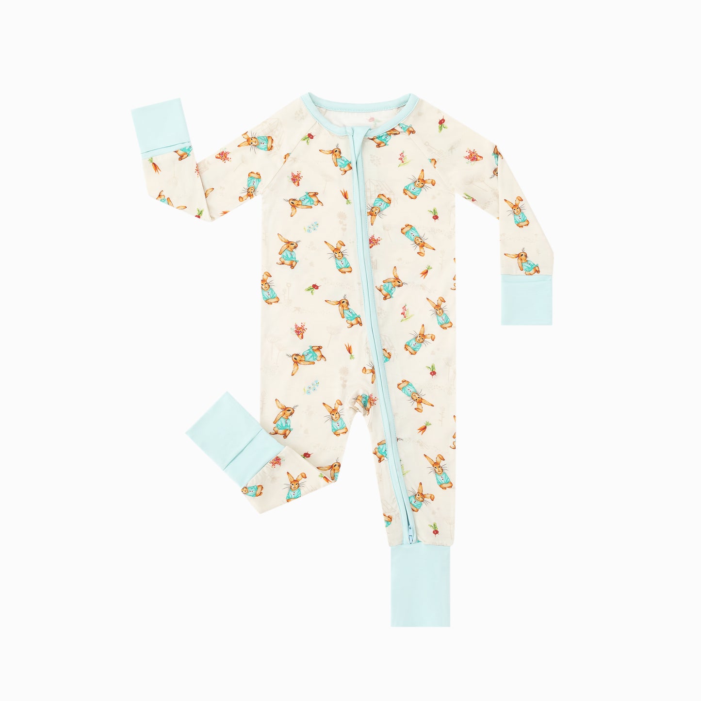 Easter Bunny and Spring  Garden Bamboo Zipper Romper Pajamas