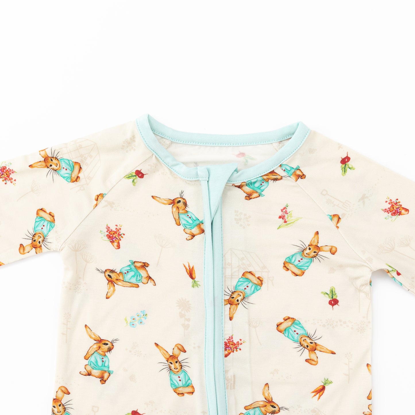 Easter Bunny and Spring  Garden Bamboo Zipper Romper Pajamas