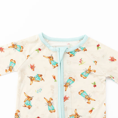 Easter Bunny and Spring  Garden Bamboo Zipper Romper Pajamas