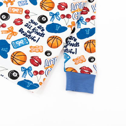 Playful Sports and Sweet Bow Lip Blue Kids Bamboo Two-Piece Pajama Set