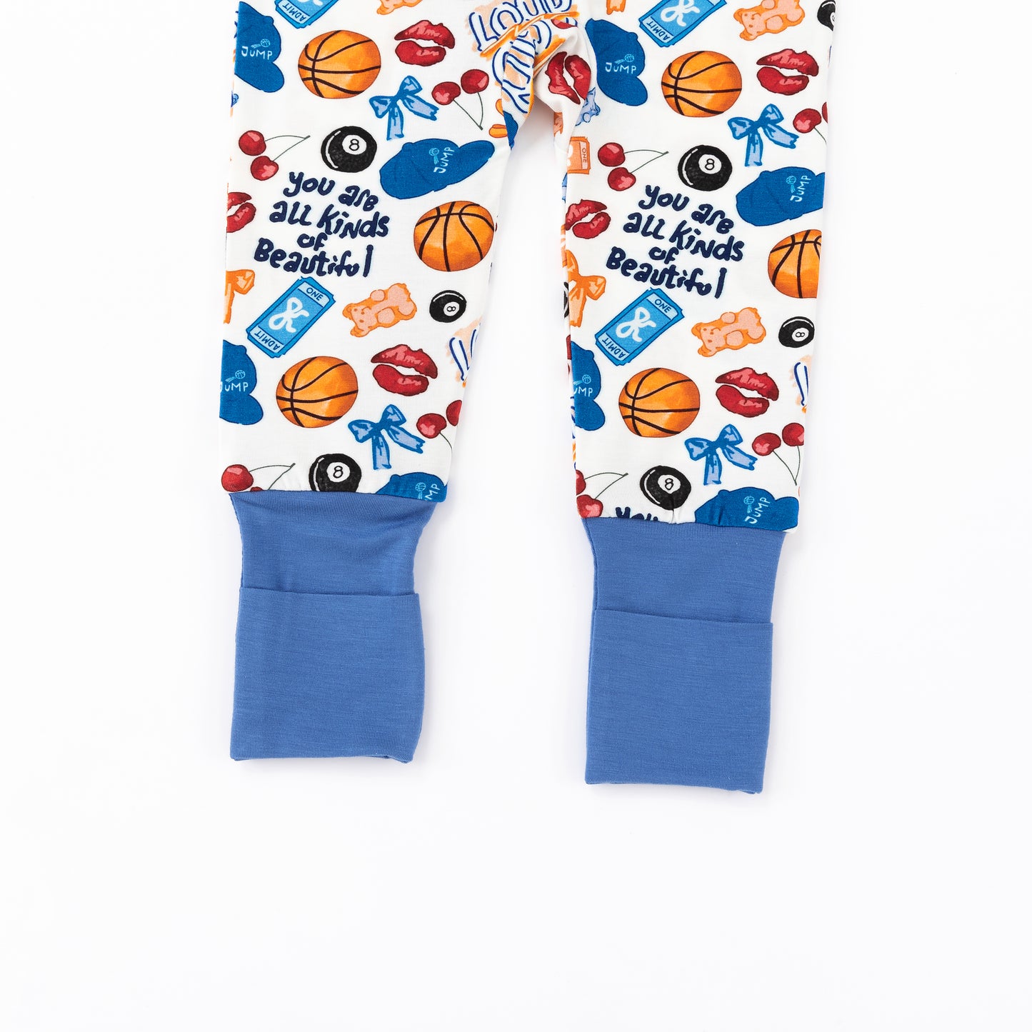 Playful Sports and Sweet Bow Lip Blue Kids Bamboo Two-Piece Pajama Set