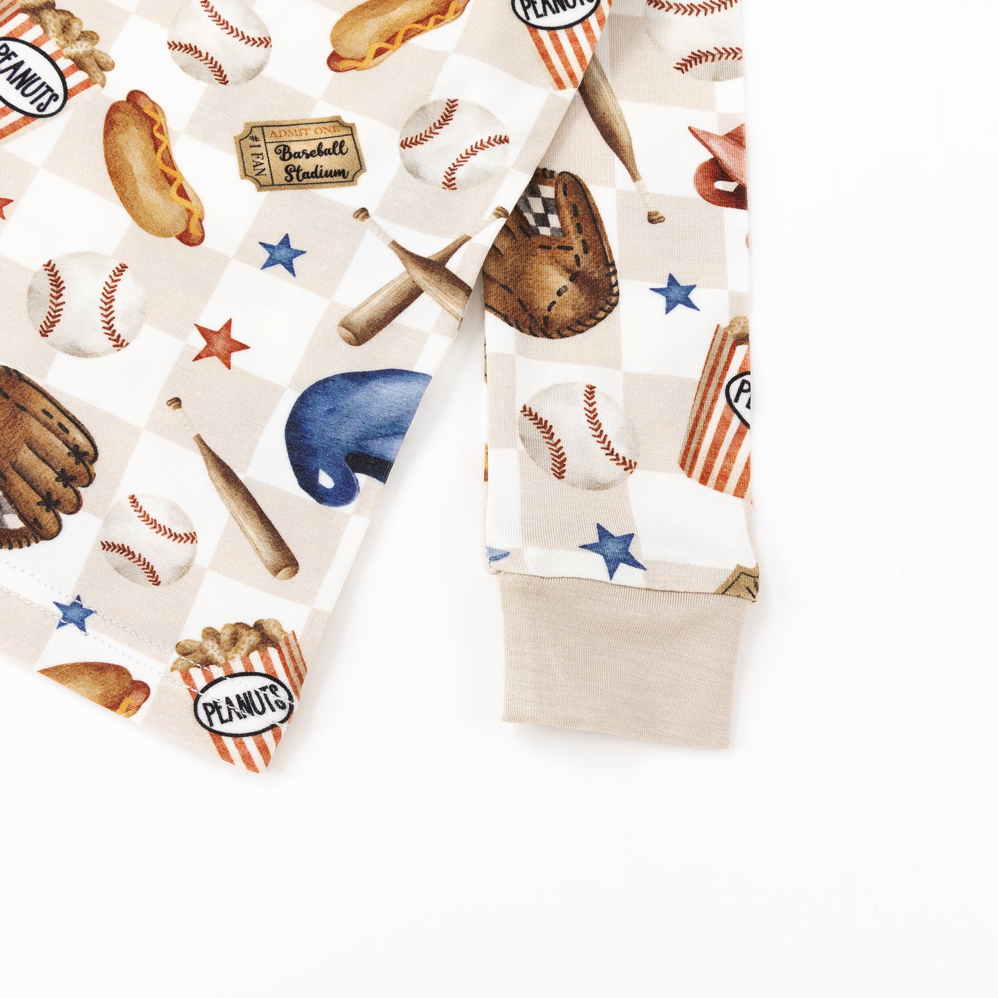 Khaki Plaid Baseball Snack Adventure Kids Bamboo Two-Piece Pajama Set