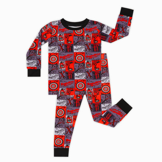 Red-Black Plaid Drive Wheels and Tools Game Bamboo Two-Piece Pajama Set