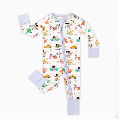 Whimsy Wild Dragons and Cars Bamboo Zipper Romper Pajamas