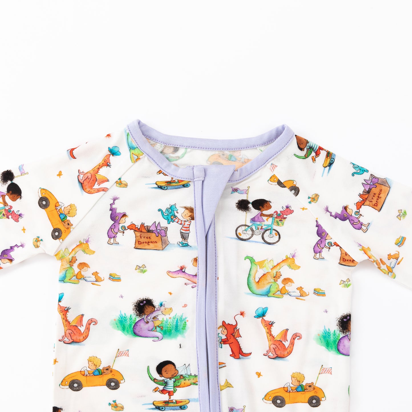 Whimsy Wild Dragons and Cars Bamboo Zipper Romper Pajamas