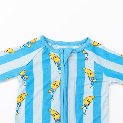 Blue Stripe Banana Friends Bamboo Zipper Romper Pajamas