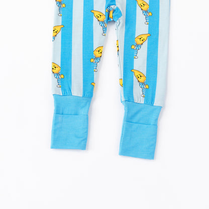 Blue Stripe Banana Friends Bamboo Zipper Romper Pajamas