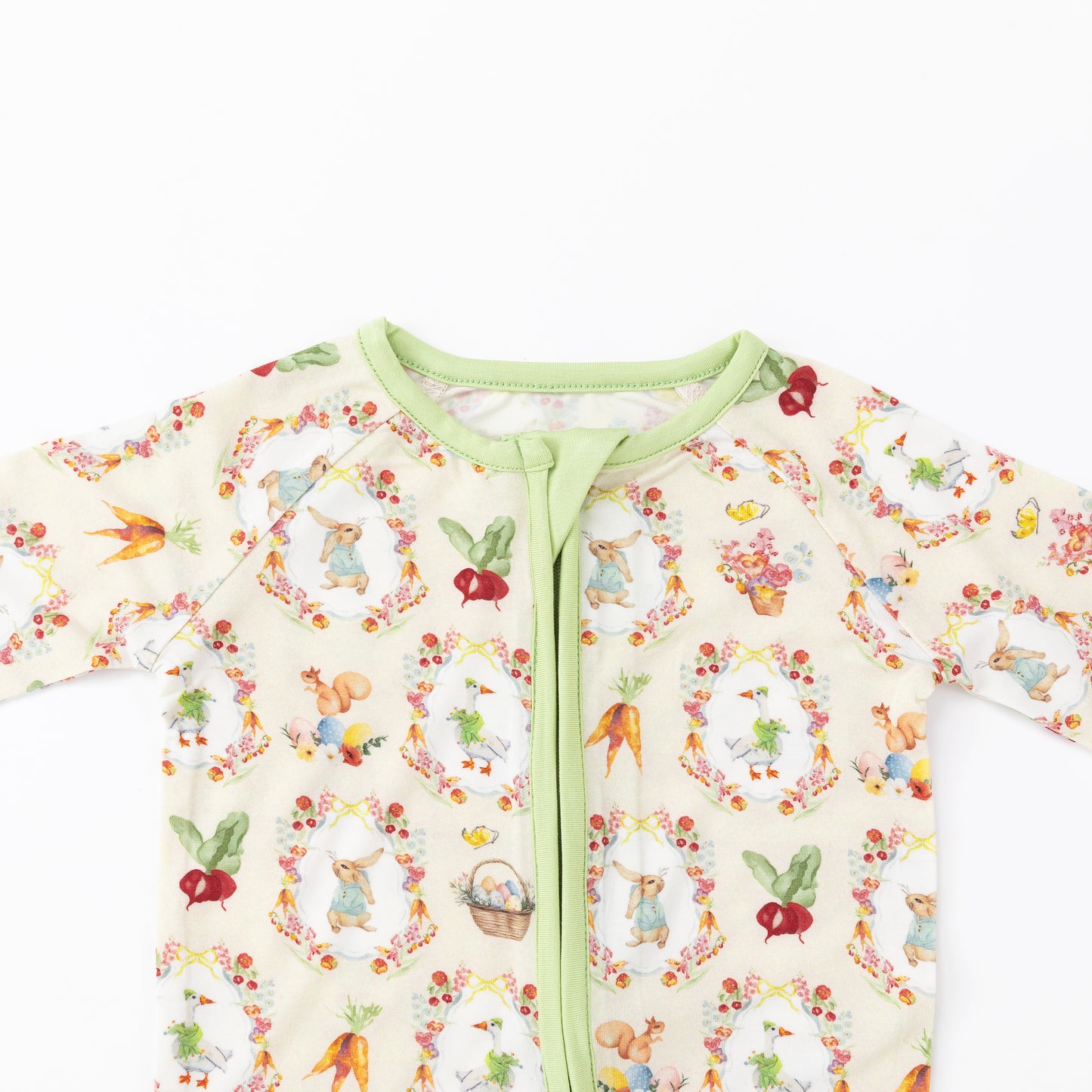 Easter Garden Bunny with Carrots Bamboo Zipper Romper Pajamas