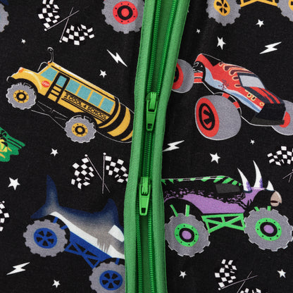 Dino Truck Power Adventure Ride Bamboo Zipper Romper Pajamas