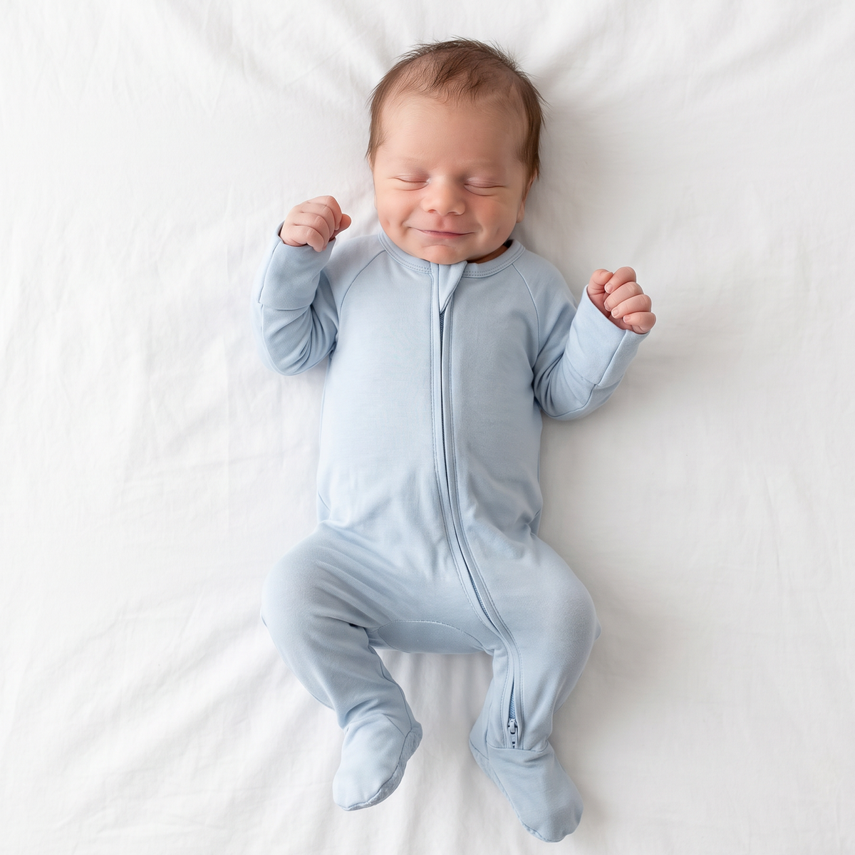 Solid Sky Blue Bamboo Zipper Footed Pajama Romper