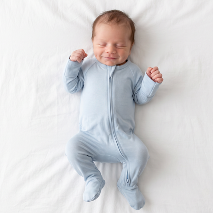 Solid Sky Blue Bamboo Zipper Footed Pajama Romper