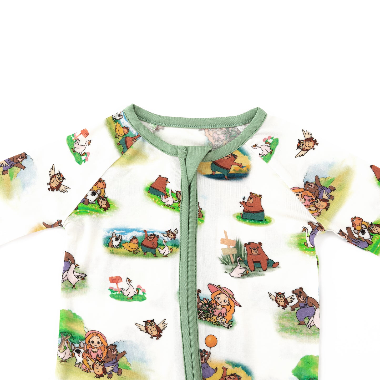 Sweet Forest Friends and Garden Bamboo Zipper Romper Pajamas