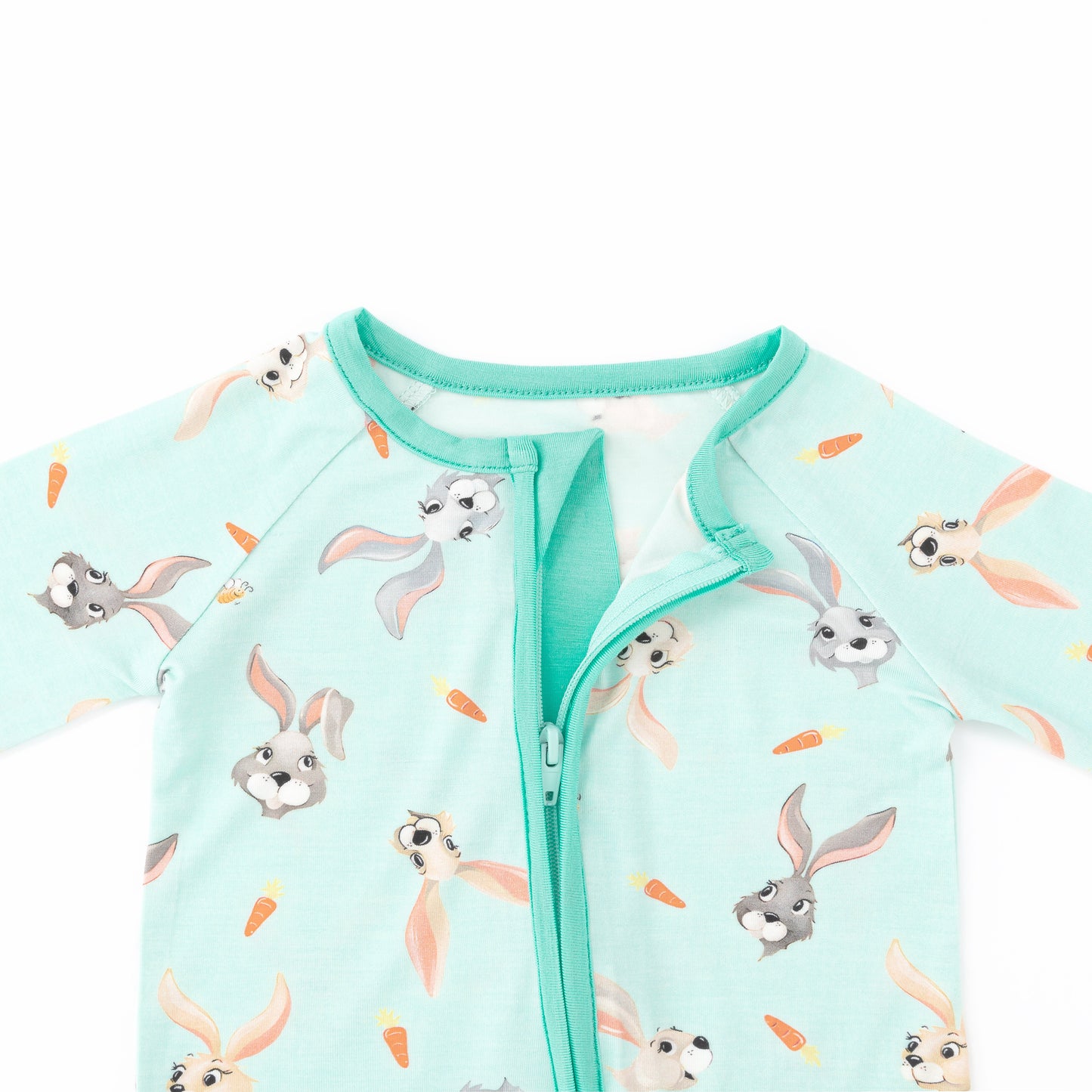 Easter Hoppy Bunny Carrot Parade Green Baby Bamboo Zipper Pajama Romper
