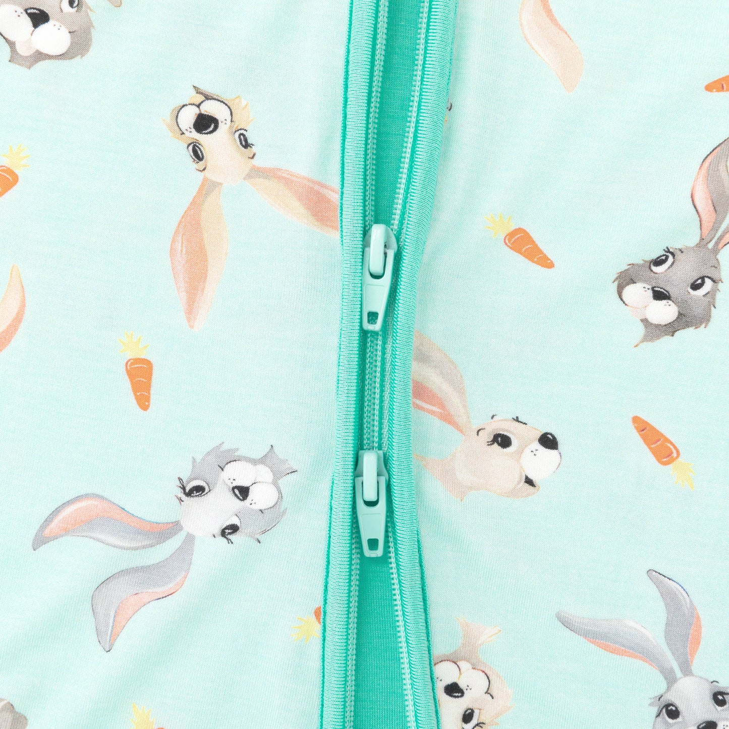 Easter Hoppy Bunny Carrot Parade Green Baby Bamboo Zipper Pajama Romper