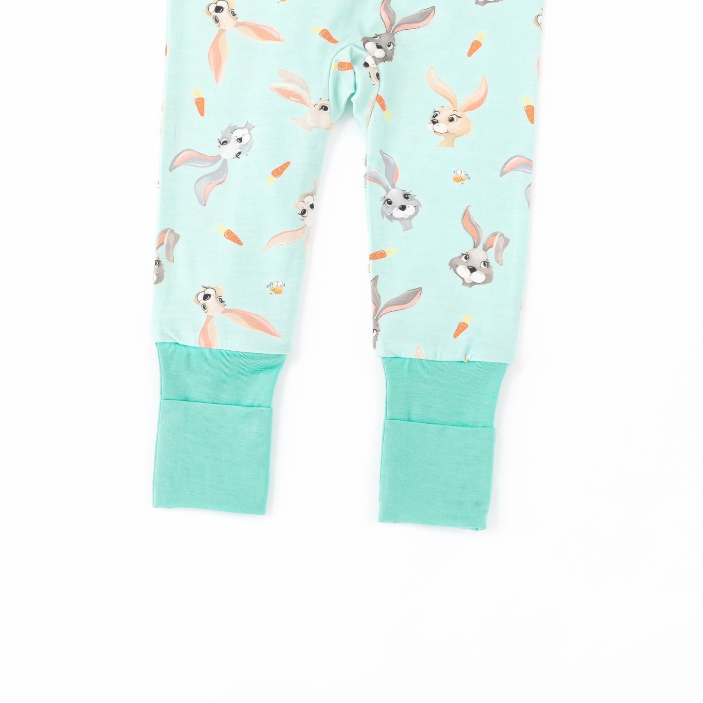 Easter Hoppy Bunny Carrot Parade Green Baby Bamboo Zipper Pajama Romper