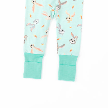 Easter Hoppy Bunny Carrot Parade Green Baby Bamboo Zipper Pajama Romper
