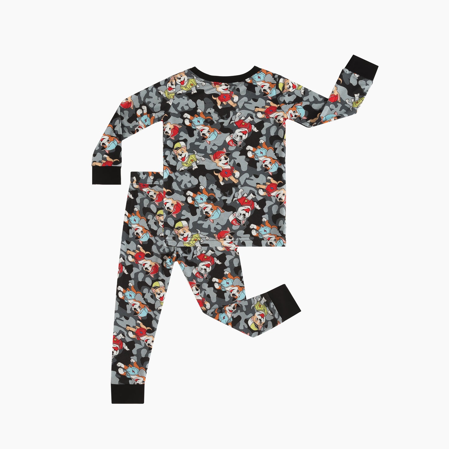 Camouflage background cartoon hat puppy Kids Bamboo Two-Piece Pajama Set