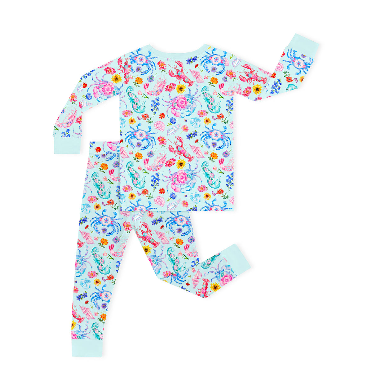 Ocean Coastal Blooms Blue Kids Bamboo Two-Piece Pajama Set