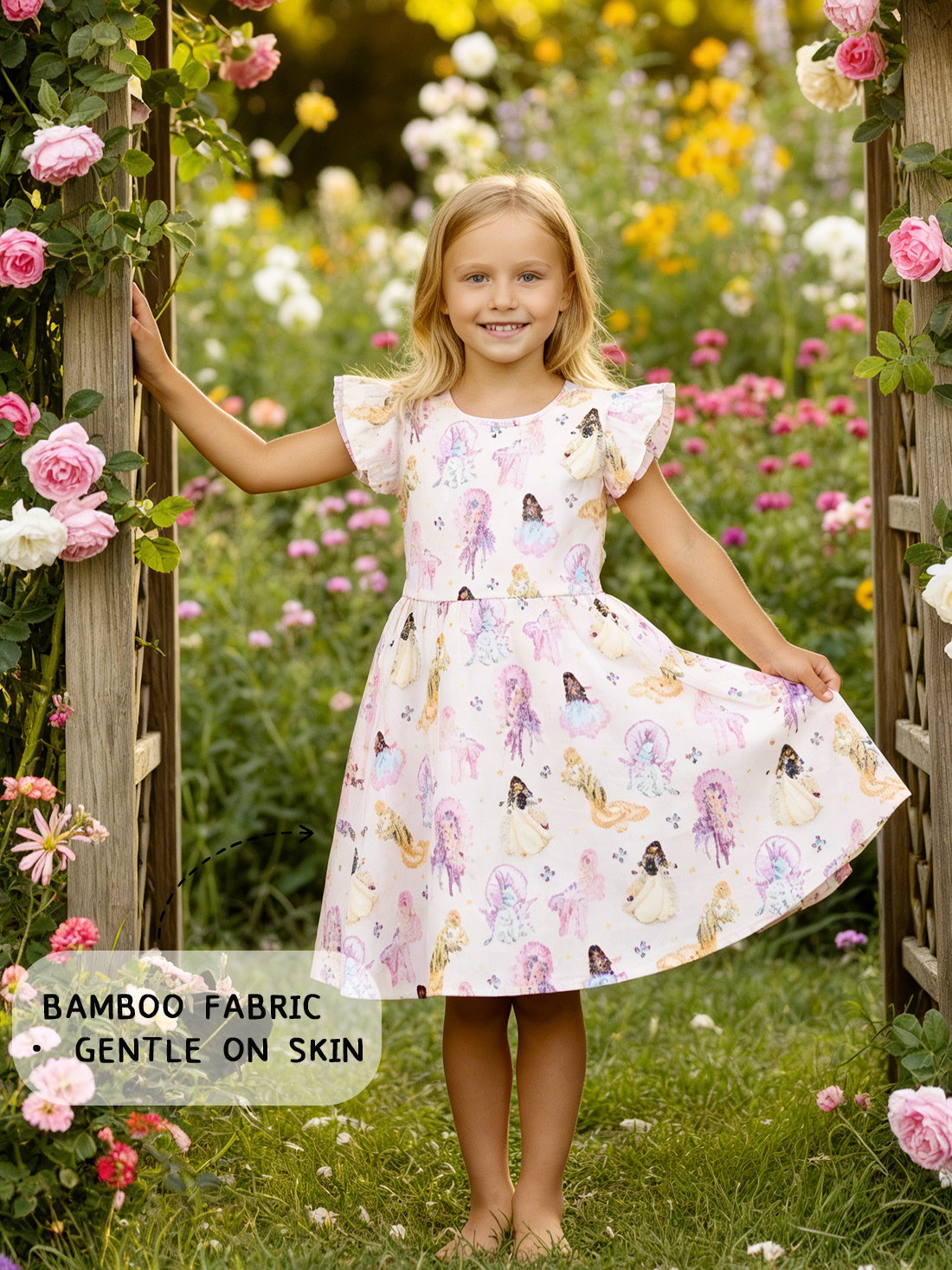 Fairytale Princess Magic Pink Kids Bamboo Short Sleeves Dress