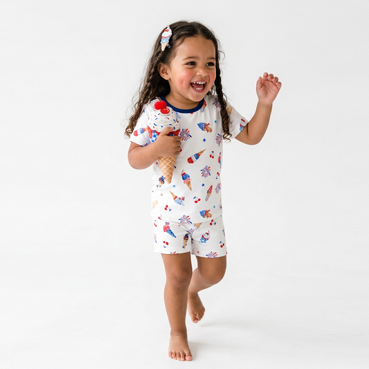 4th of July Ice Cream and Fireworks Bamboo Two-Piece Pajama Short Sleeve Set