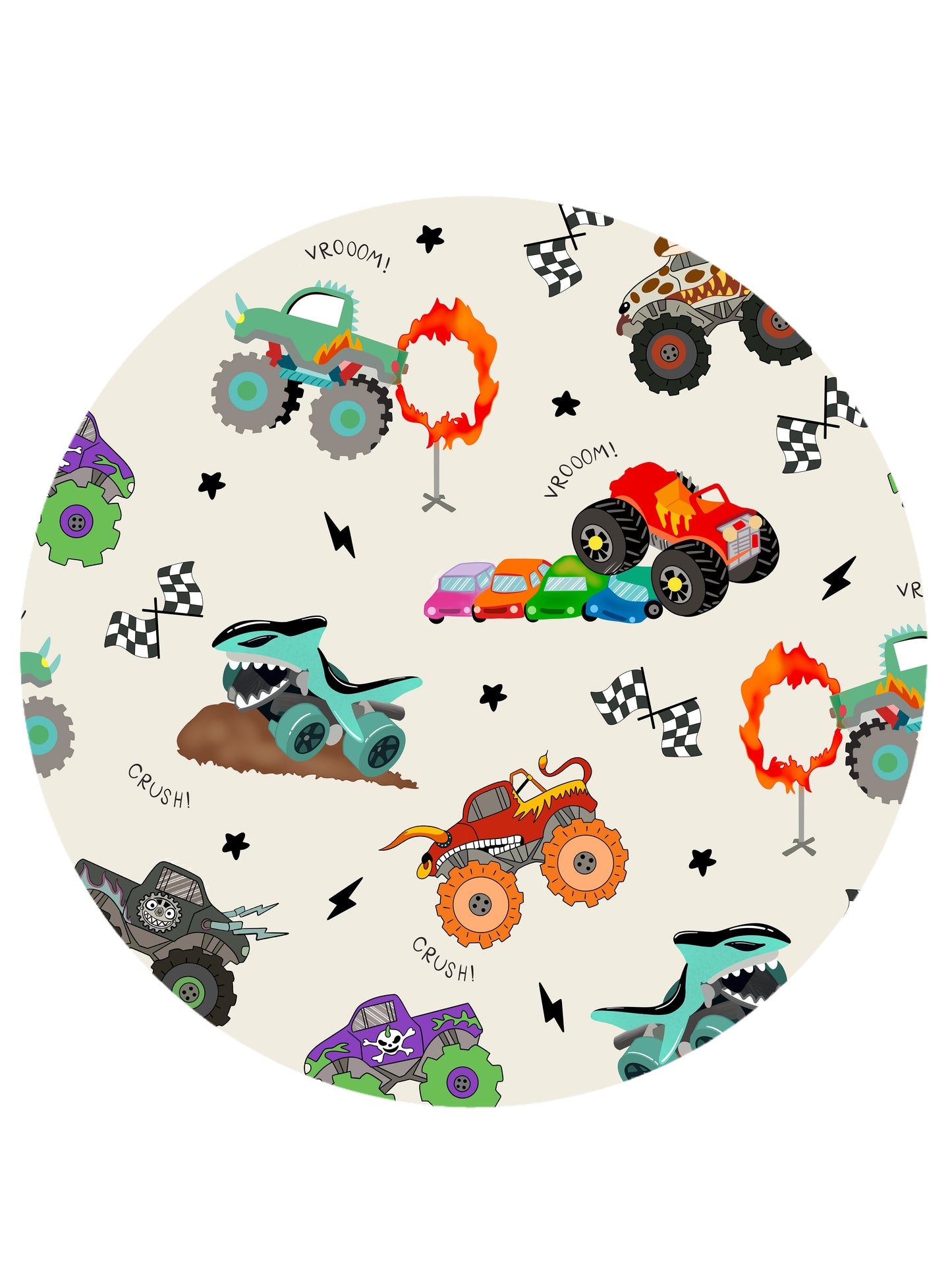 Big Wheels Truck Race Journey on Apricot Bamboo Two-Piece Pajama Set