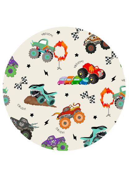 Big Wheels Truck Race Journey on Apricot Bamboo Two-Piece Pajama Set