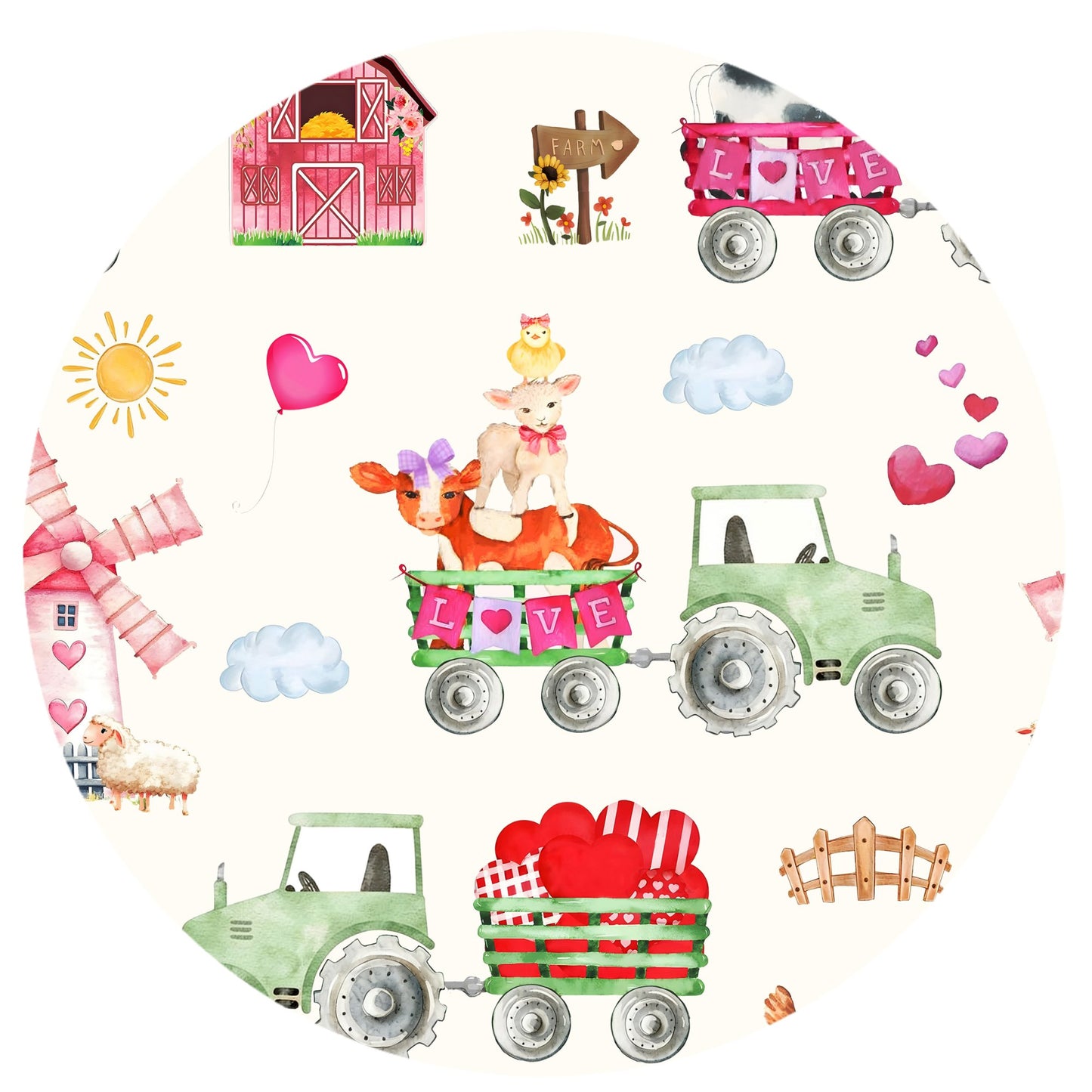 Valentine Farm Adventure Ride and Hearts Green Bamboo Zipper Romper Pajamas