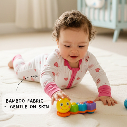 Sweet Hearts and Smiley Faces Pink Bamboo Zipper Romper Pajamas