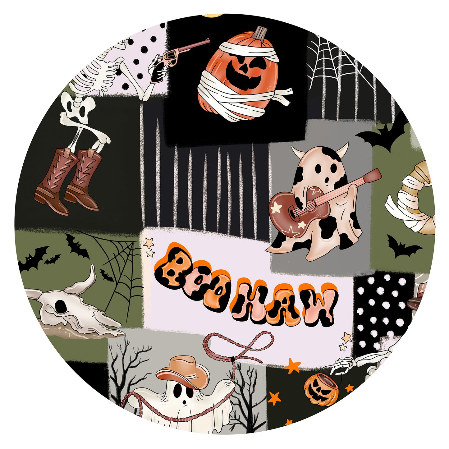 Halloween Western Cowboy Patchwork Kids Bamboo Two Piece Pajama Set bamboo clothing design - baby apparel bamboo clothing with custom design - baby wear front view