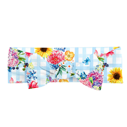 Gingham Garden Bouquet Bamboo Headband Bow