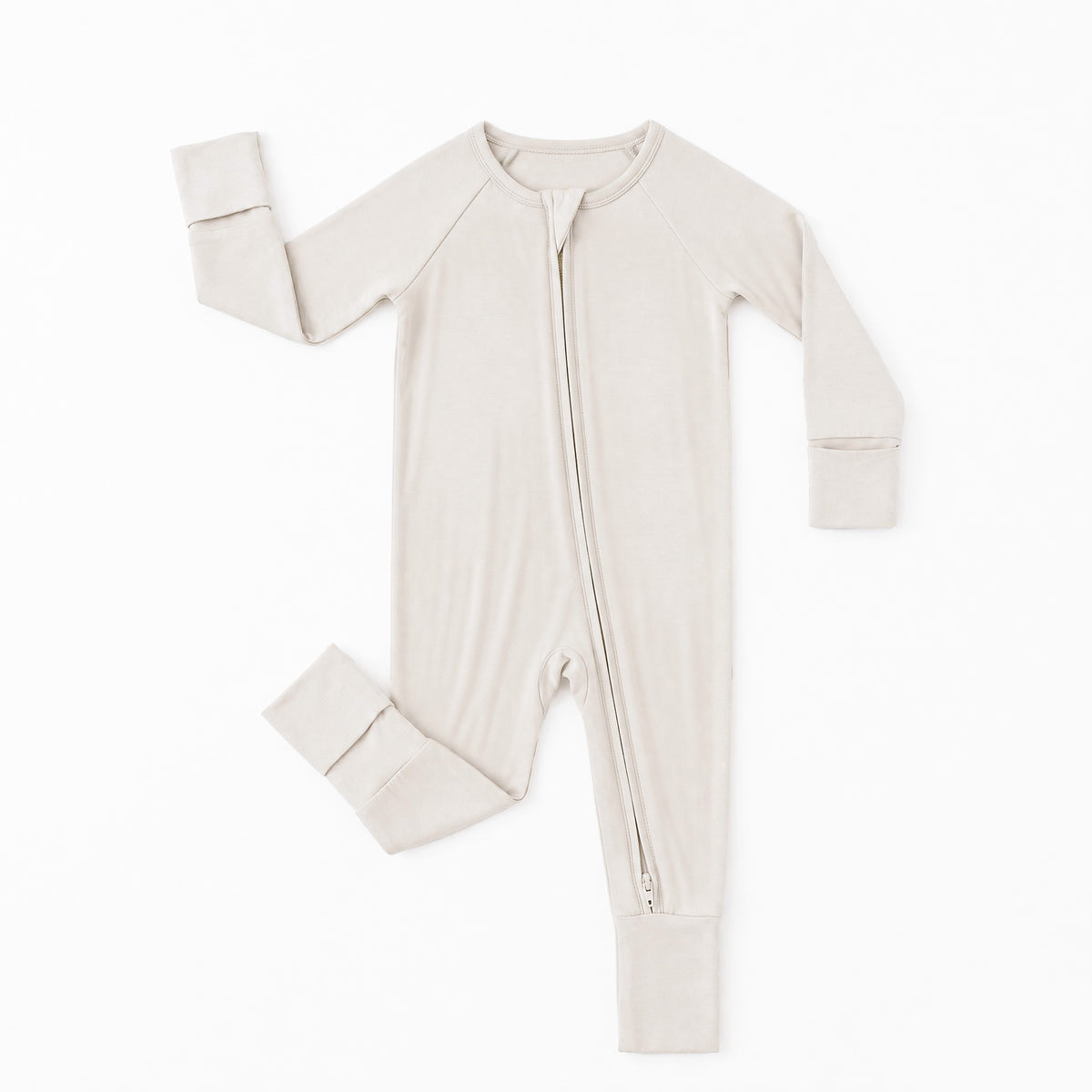 Oat Milk Solid Bamboo Zipper Romper Pajamas