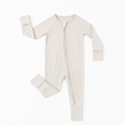 Oat Milk Solid Bamboo Zipper Romper Pajamas