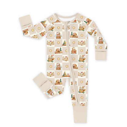 Christmas Gingerbread Village Baby Bamboo Zipper Pajama Romper