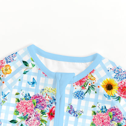 Gingham Garden Bouquet Bamboo Zipper Pajama Romper