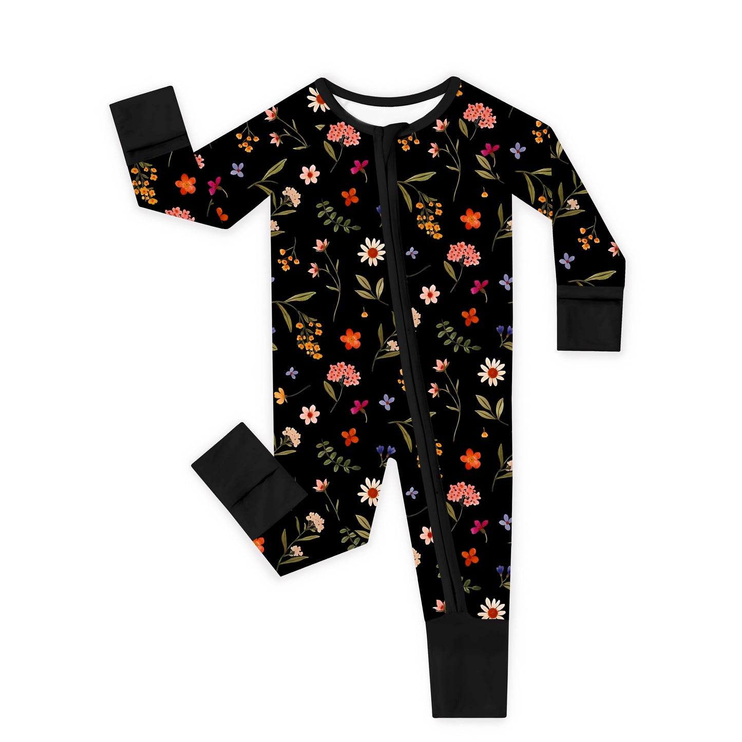 Midnight Wildflower Floral Fantasy Baby Bamboo Zipper Romper Pajamas