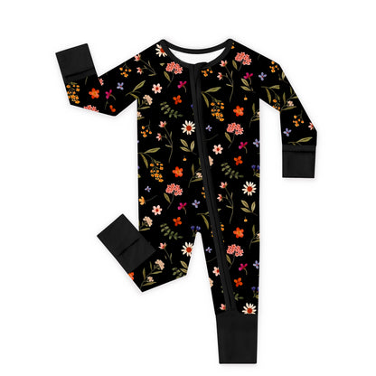 Midnight Wildflower Floral Fantasy Baby Bamboo Zipper Romper Pajamas