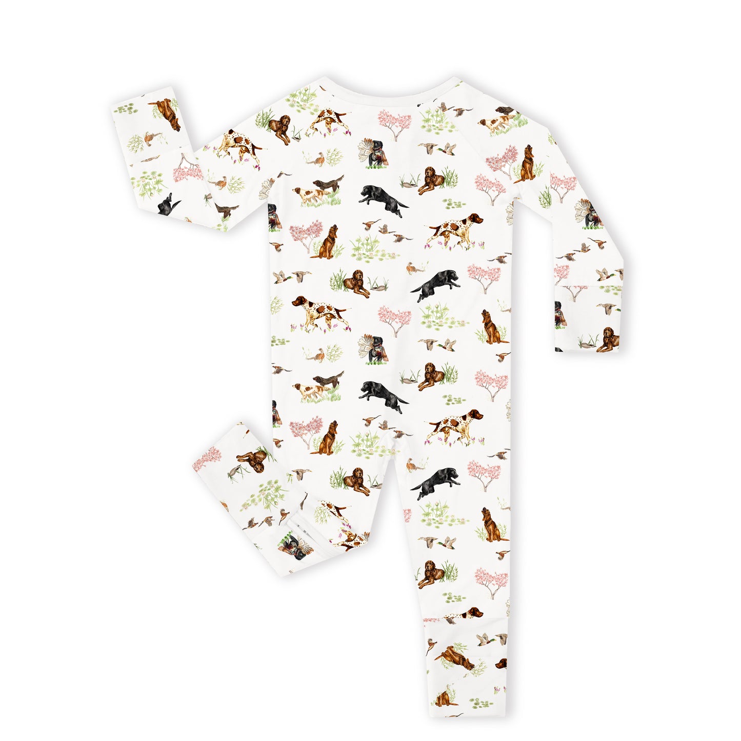 Baby Bamboo Zipper Pajama Romper Hunting Puppy Dog and Game Bird