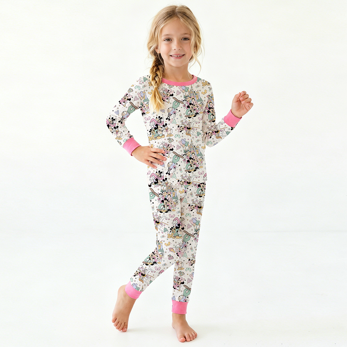 Mouse Friends Pink Bamboo Long Sleeve Pajama Set