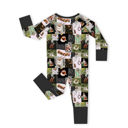 Halloween Western Cowboy Patchwork Baby Bamboo Zipper Pajama Romper bamboo clothing design - baby apparel bamboo clothing with custom design - baby wear front view