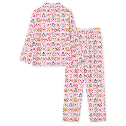 Sunny Bear and Pig Friends Bow Print Bamboo Women's Pajamas Set