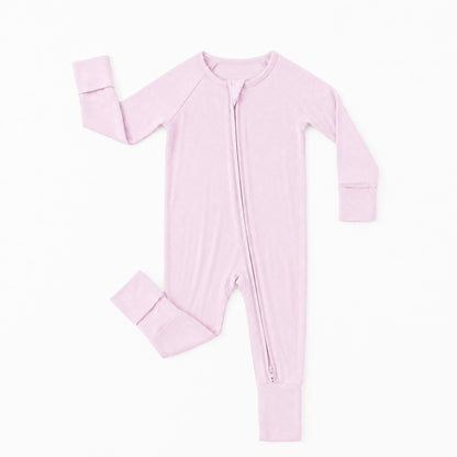 Soft Pink Solid Bamboo Zipper Romper Pajamas