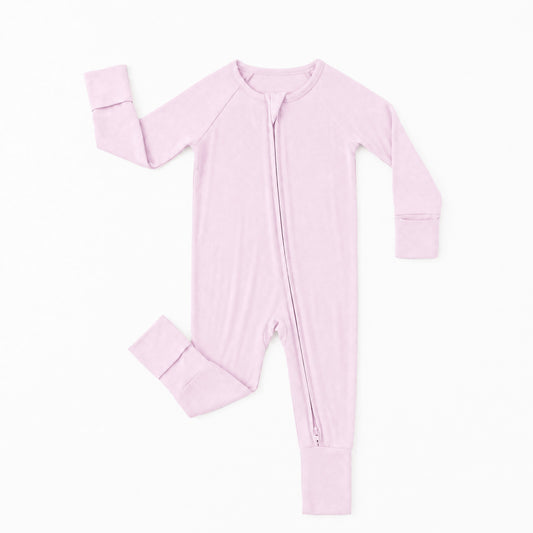 Soft Pink Solid Bamboo Zipper Romper Pajamas