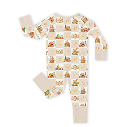 Christmas Gingerbread Village Baby Bamboo Zipper Pajama Romper