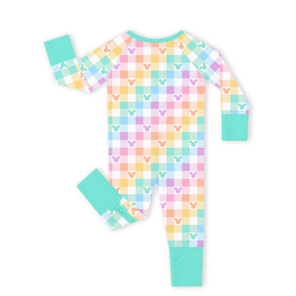 Pastel Magic Check Bamboo Zipper Pajama Romper