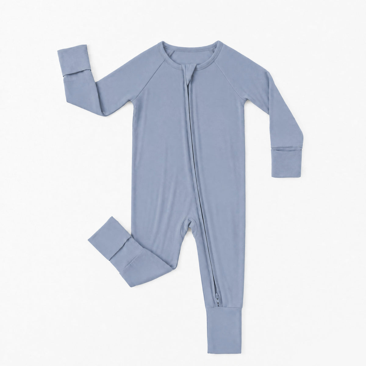 Greyish Misty Blue Bamboo Zipper Romper Pajamas