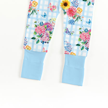 Gingham Garden Bouquet Bamboo Zipper Pajama Romper