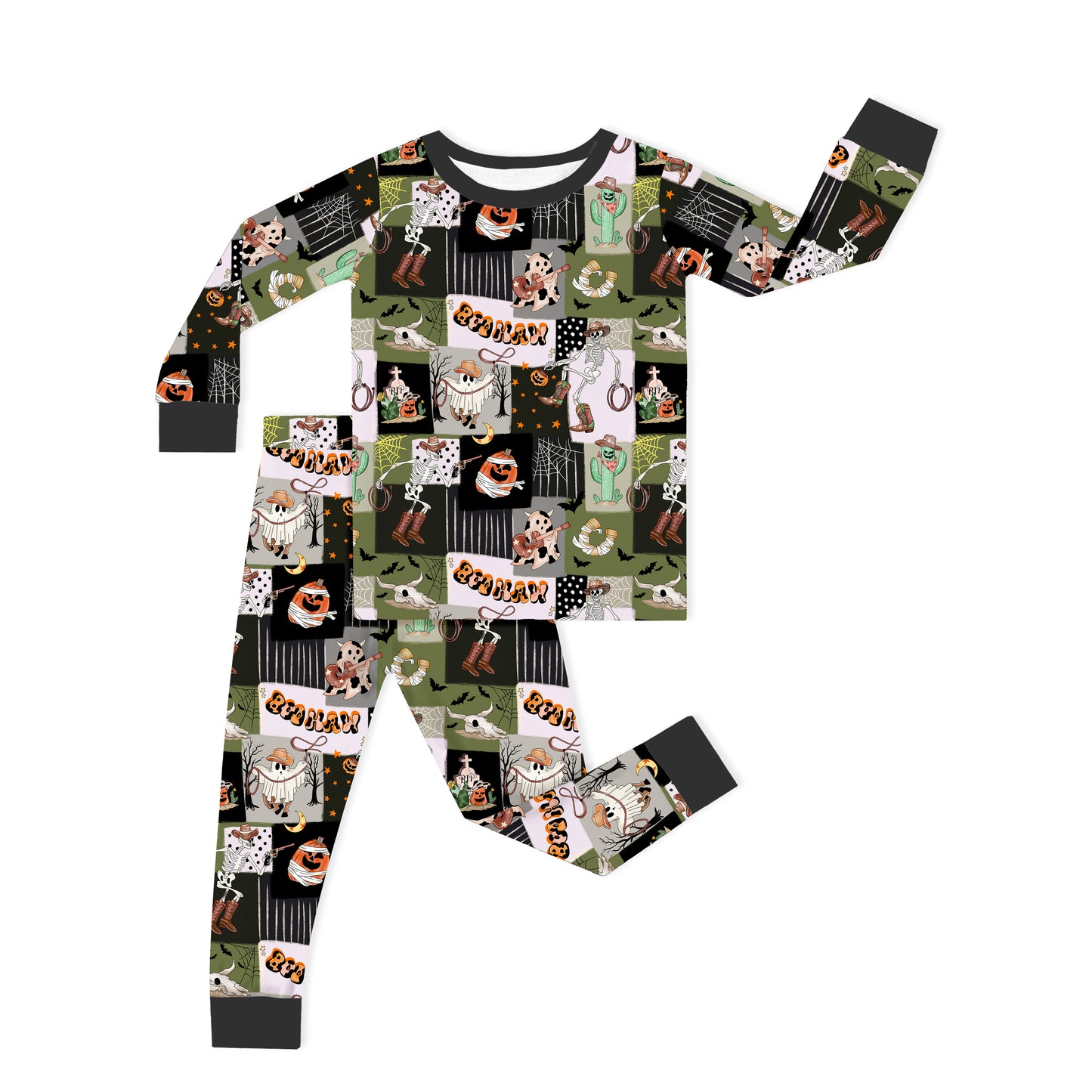 Halloween two-piece pajama set design - kids apparel two-piece pajama set with custom design - kids wear front view