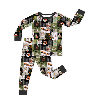 Halloween two-piece pajama set design - kids apparel two-piece pajama set with custom design - kids wear front view