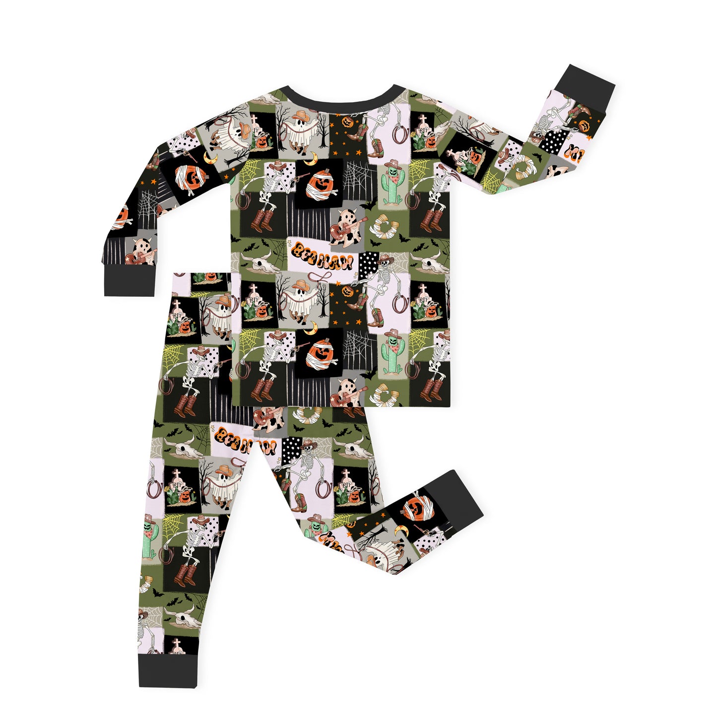 Halloween Western Cowboy Patchwork Kids Bamboo Two Piece Pajama Set bamboo clothing design - baby apparel bamboo clothing with custom design - baby wear front view